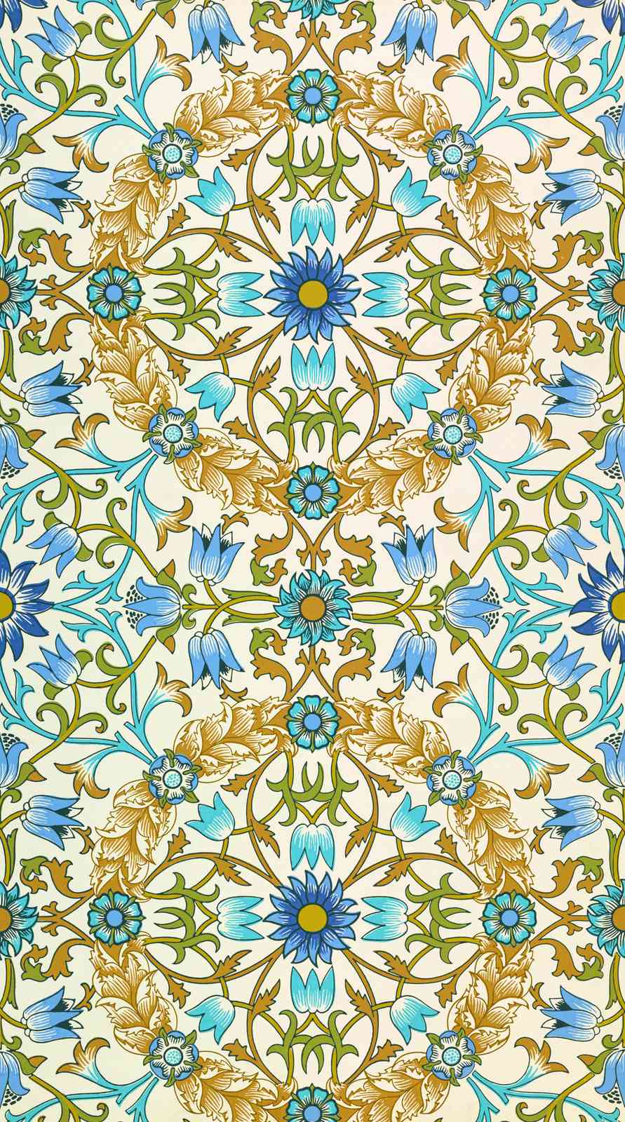 Art Nouveau Floral Blue & Gold Wall Art