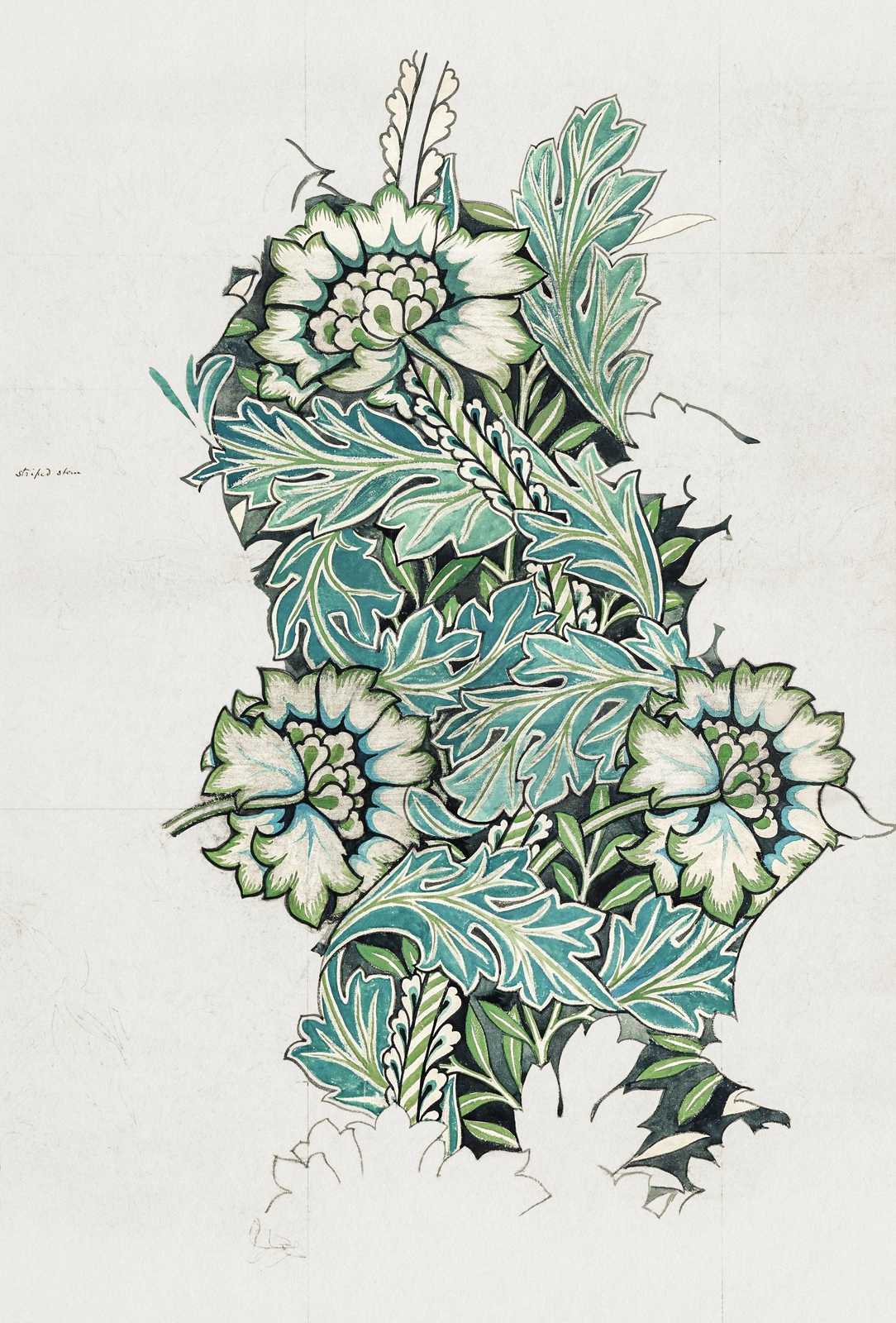 Art Nouveau Floral Green Sketch Wall Art
