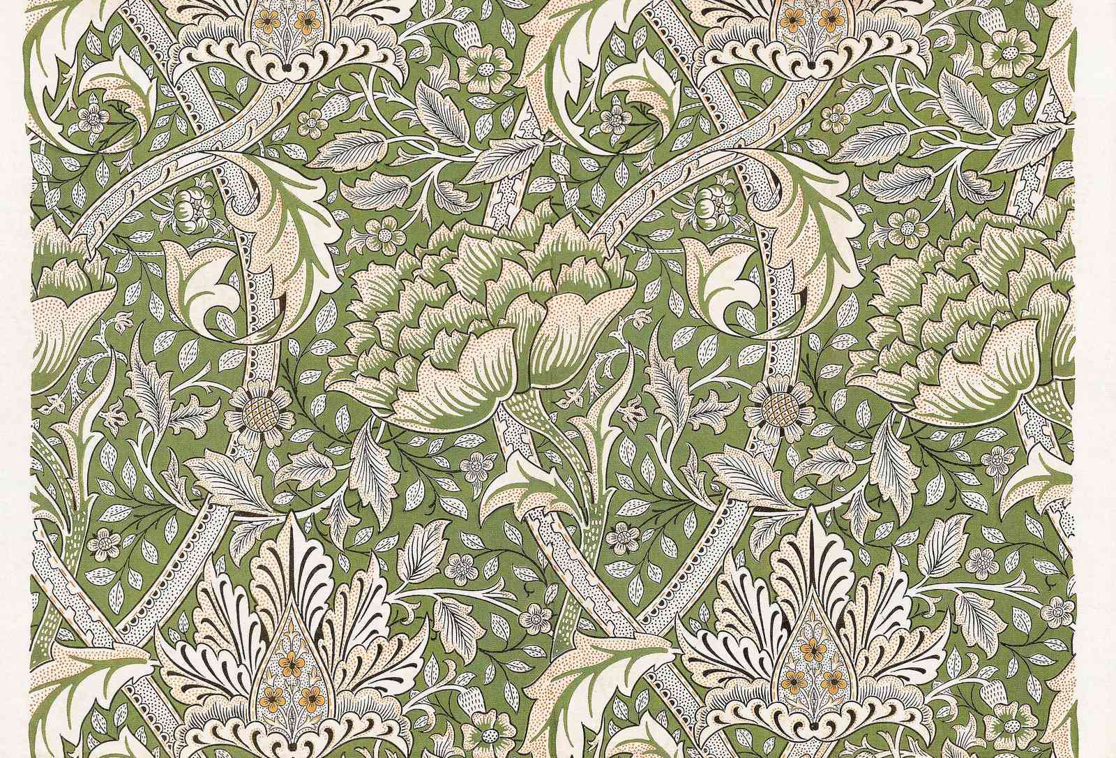 Vintage Floral Green William Morris Style Wall Art
