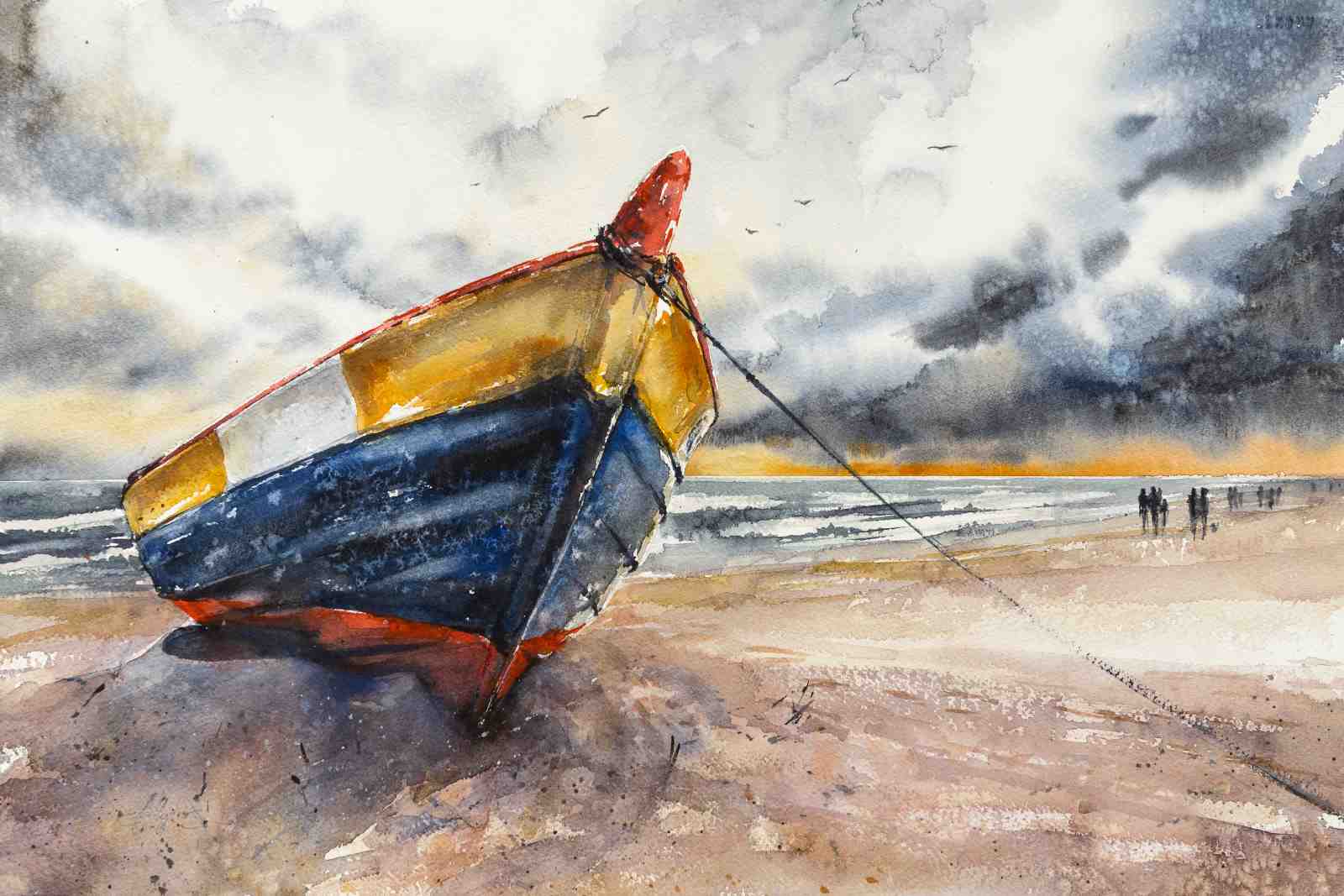 Coastal Serenity Boat Beach Wall Art