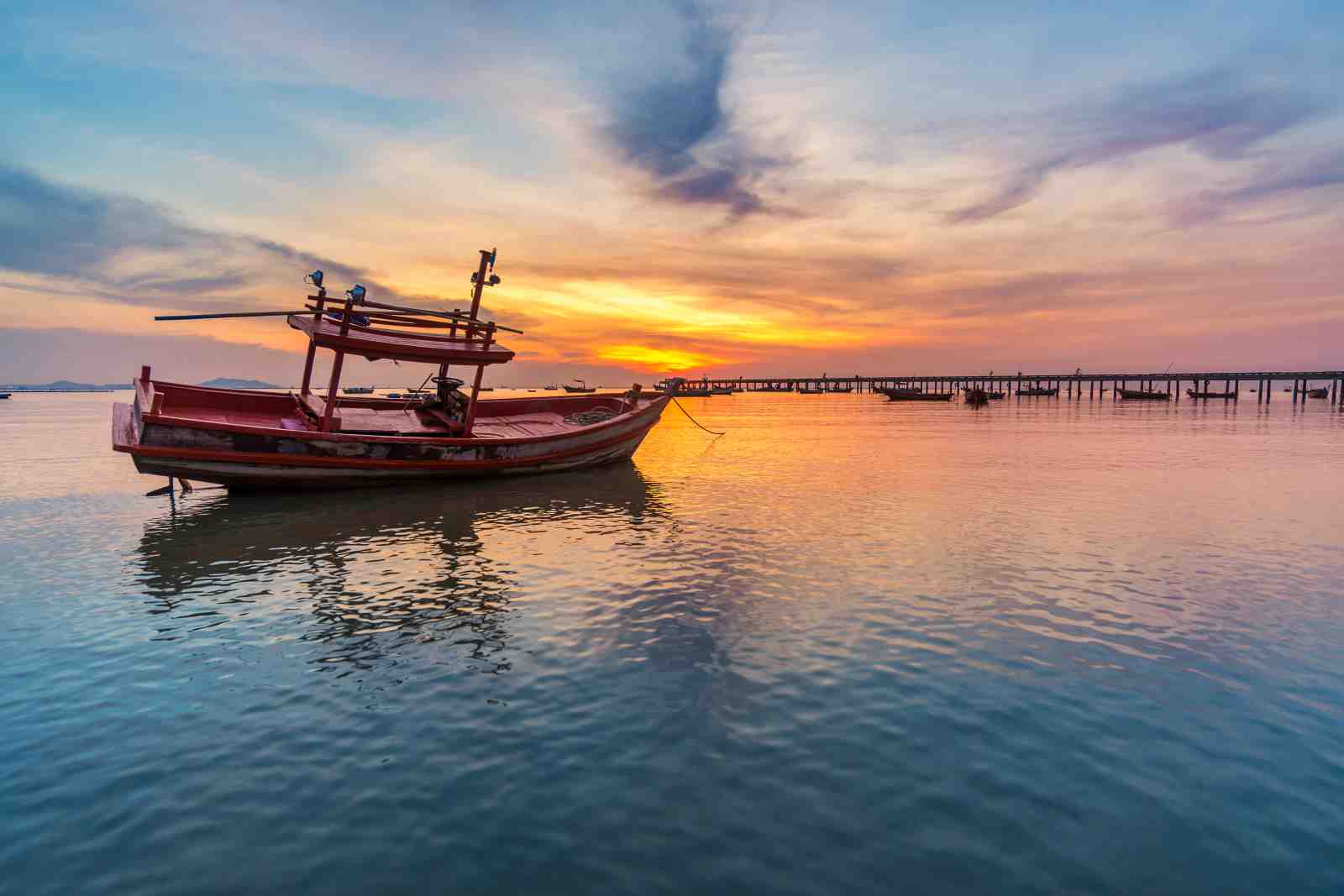 Serene Sunset Fishing Boat Wall Art
