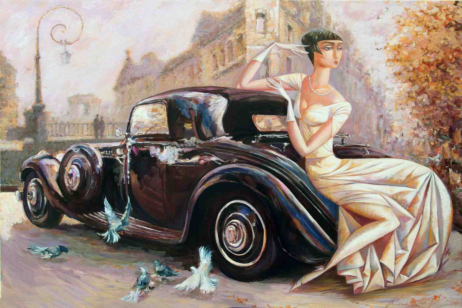 Art Deco Elegance Vintage Car & Lady Wall Art