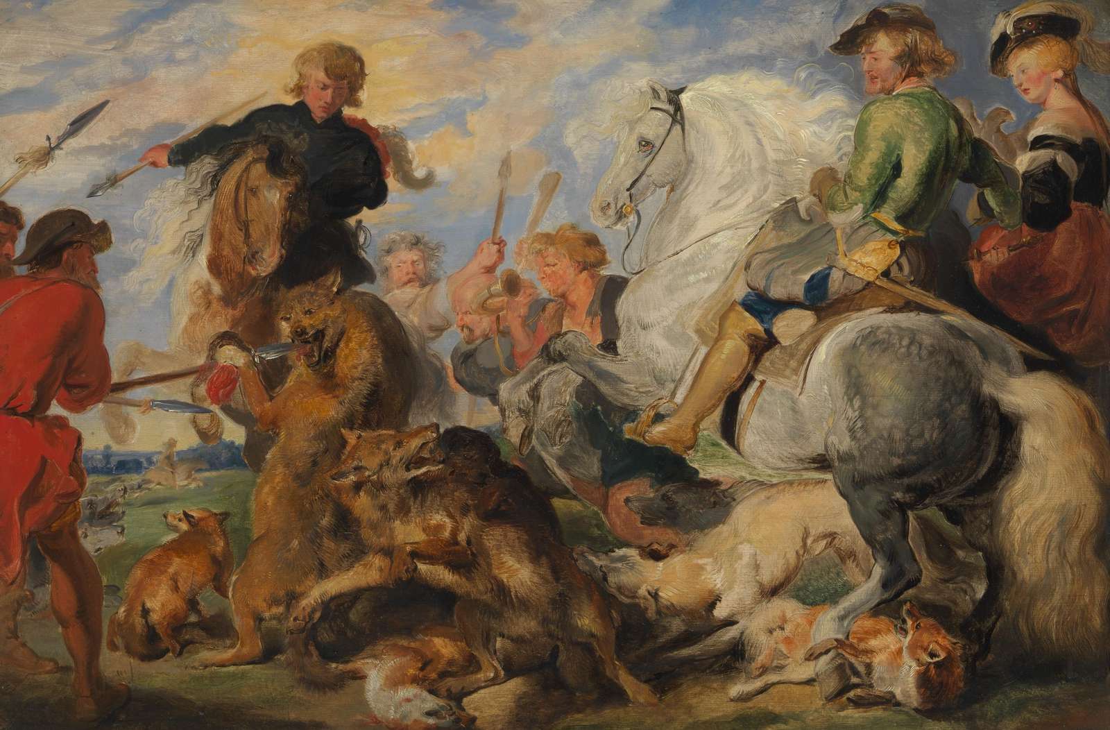 Dramatic Wolf Hunt Horse Rider Wall Art