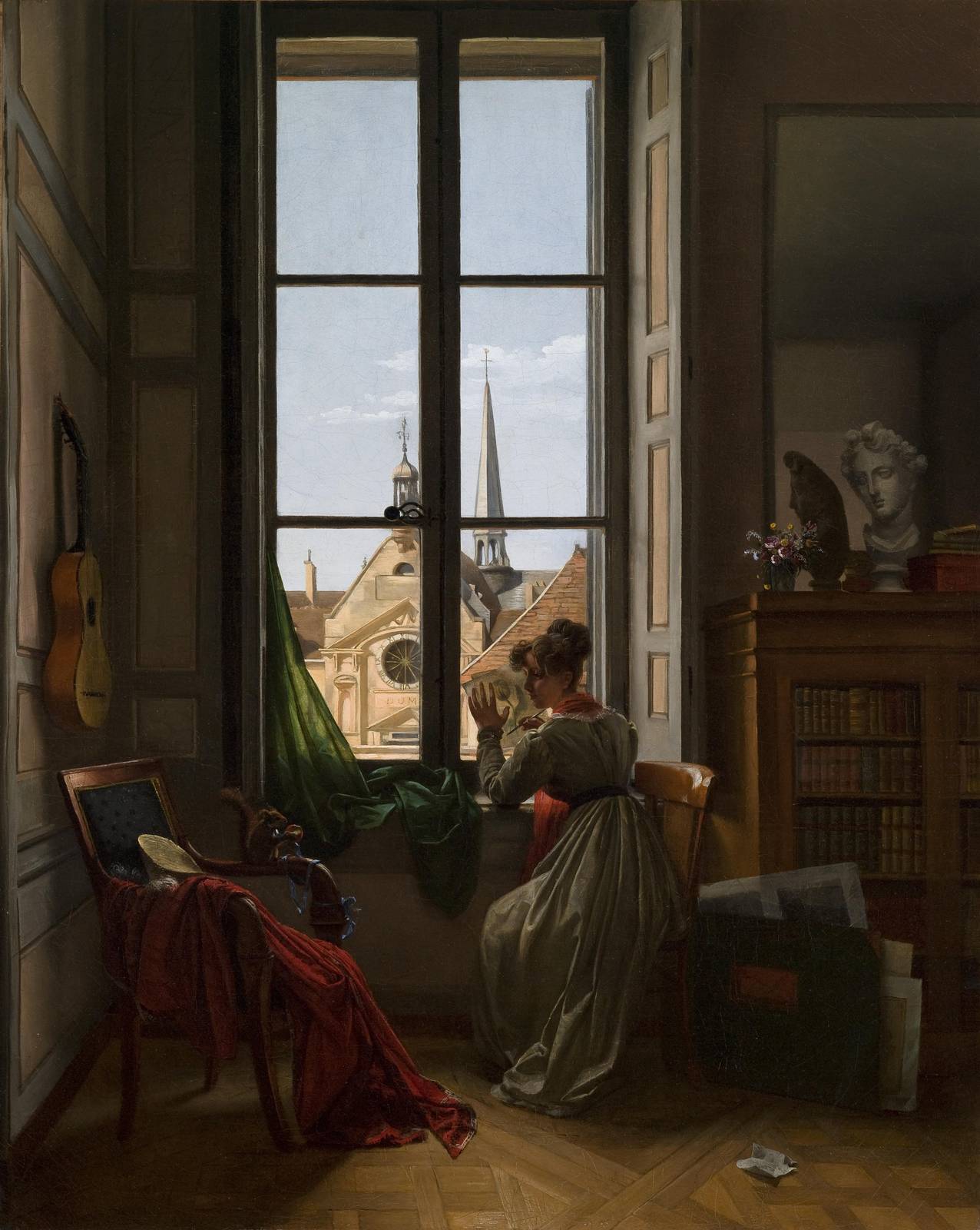 Woman at Window Parisian View Wall Art