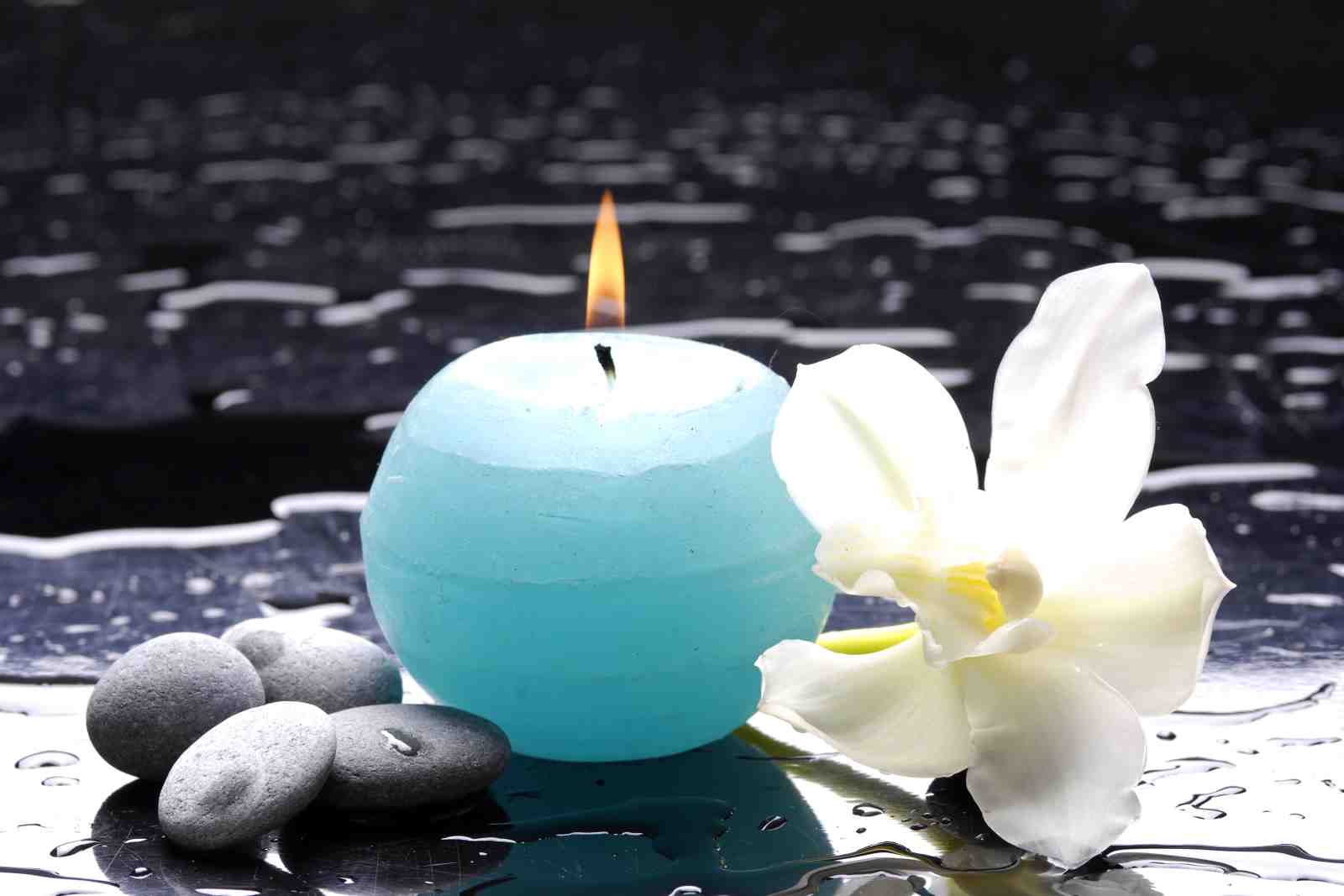 Serene Teal Candle & Orchid Zen Wall Art