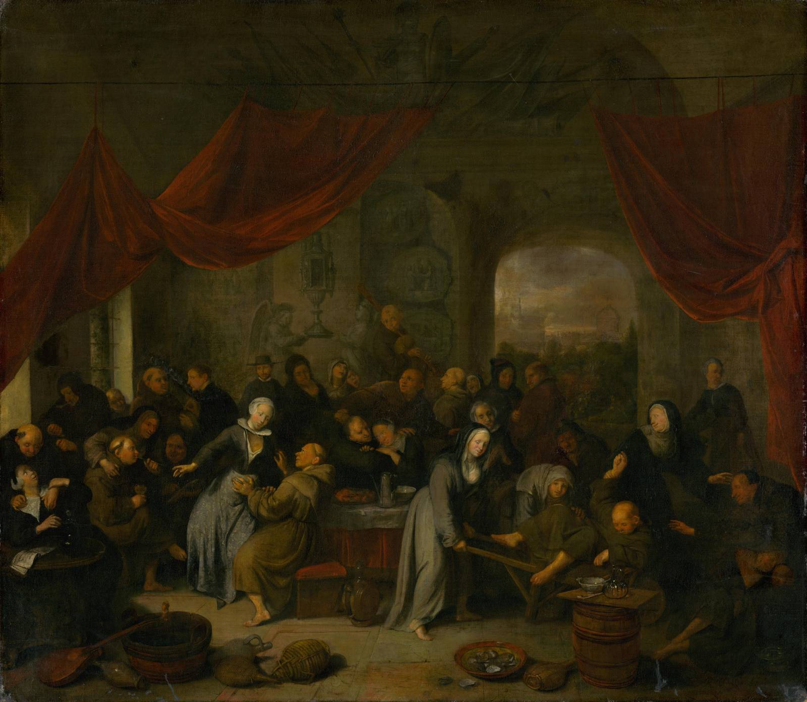 Vintage Feast Scene Oil Painting Wall Art