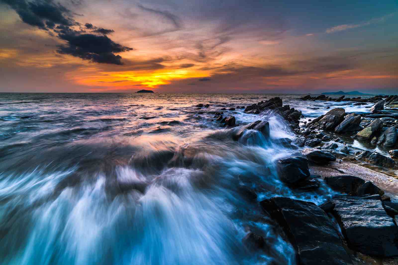 Ocean Sunset Rocky Shore Wall Art