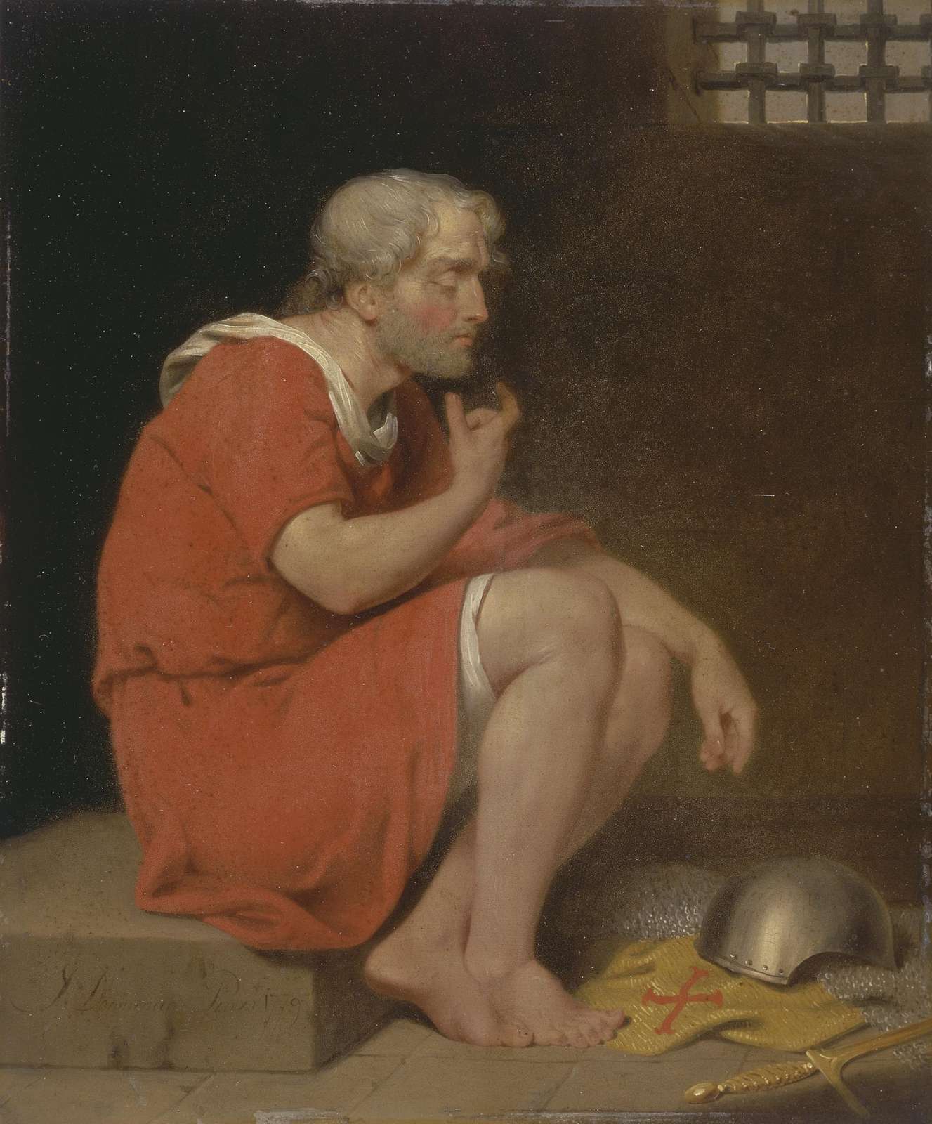 Contemplative Man in Red Robe Wall Art