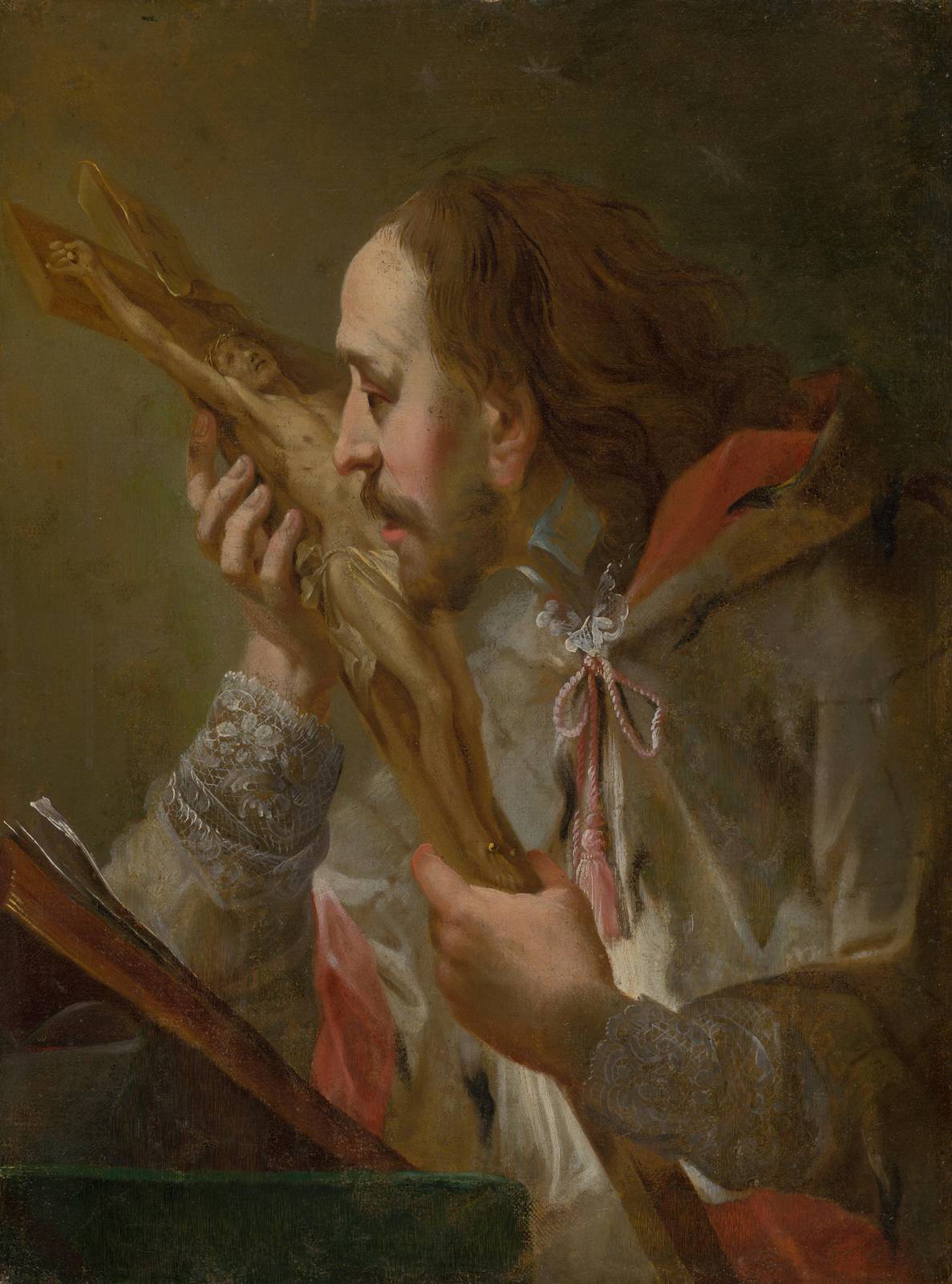 Meditative Saint Holding Crucifix Wall Art