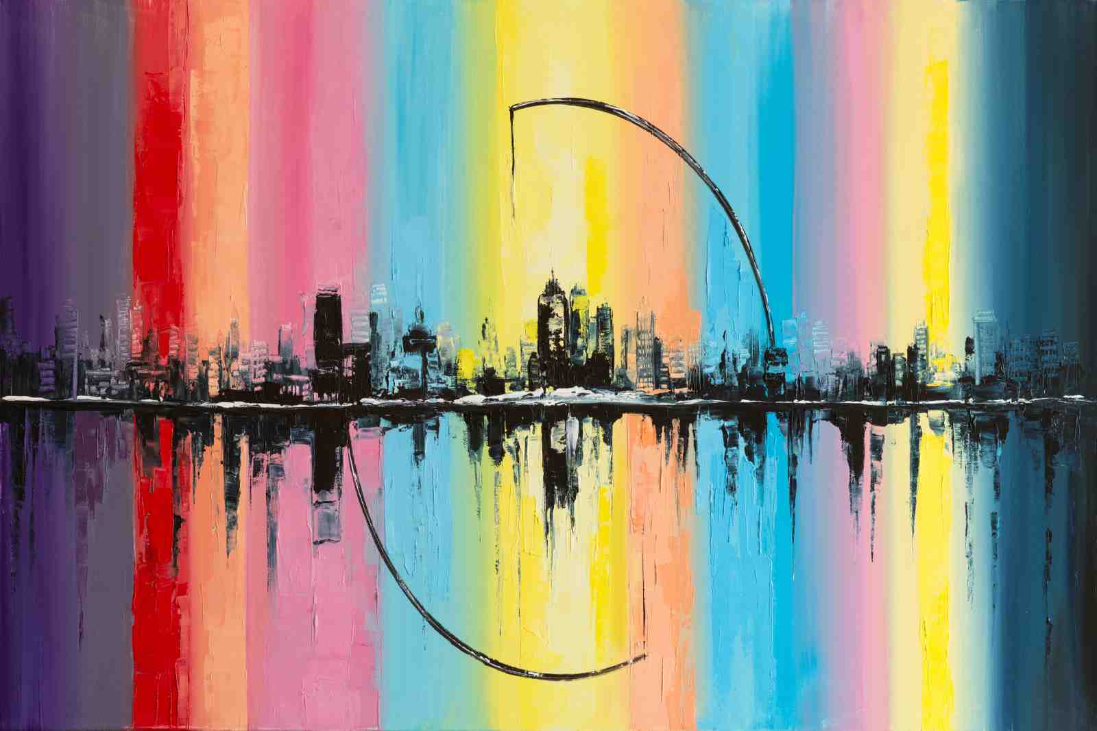 Vibrant Cityscape Rainbow Skyline Wall Art
