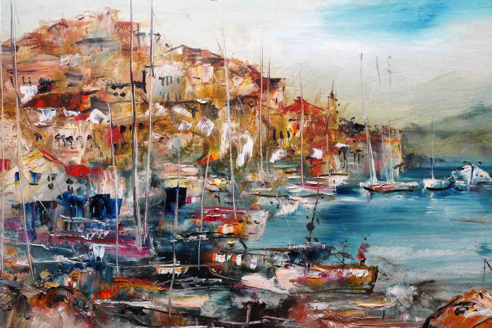 Impressionist Harbor Sailboats Wall Art