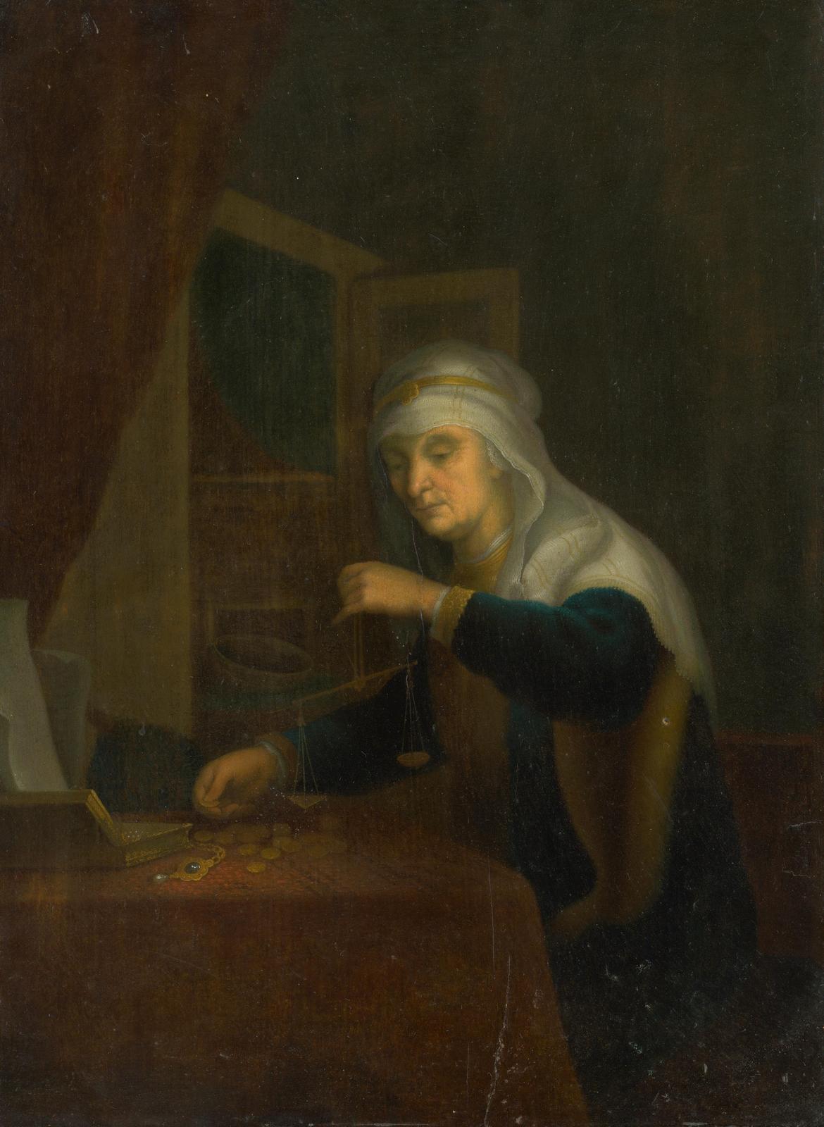 Old Woman Counting Coins Wall Art