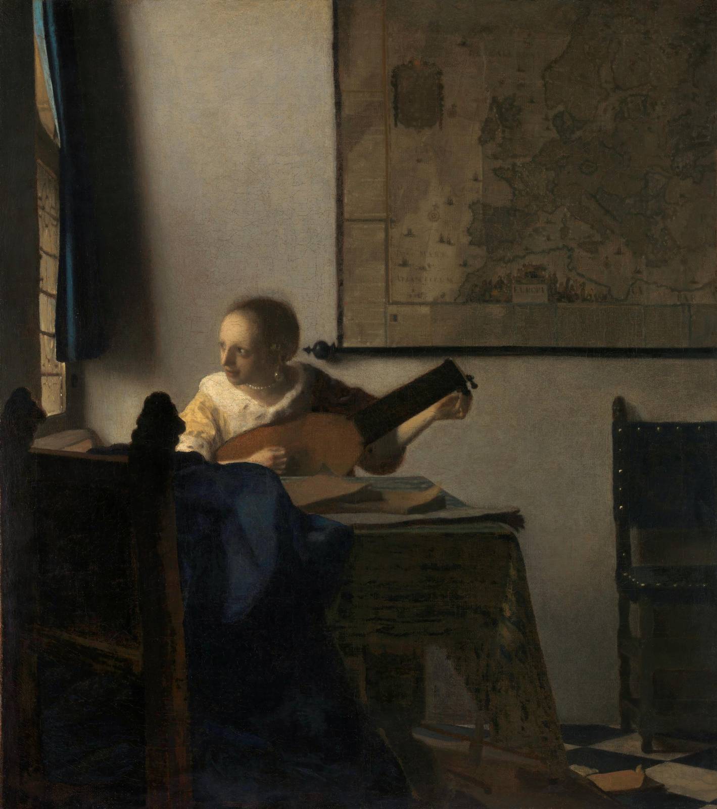 Woman Playing Lute Vermeer Wall Art - Vintage Art