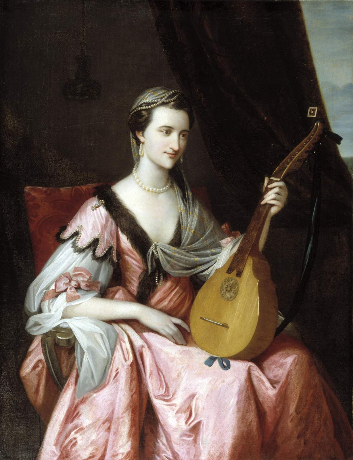 Elegant Lady with Lute Vintage Wall Art