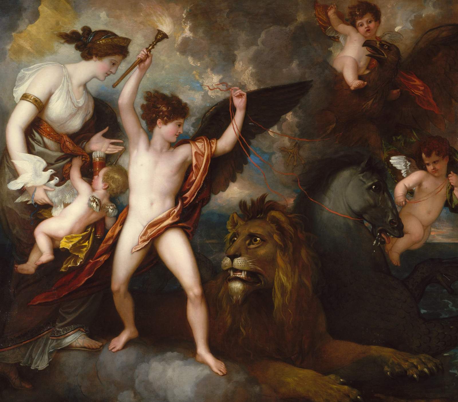 Mythological Allegory Lion & Cherubs Wall Art