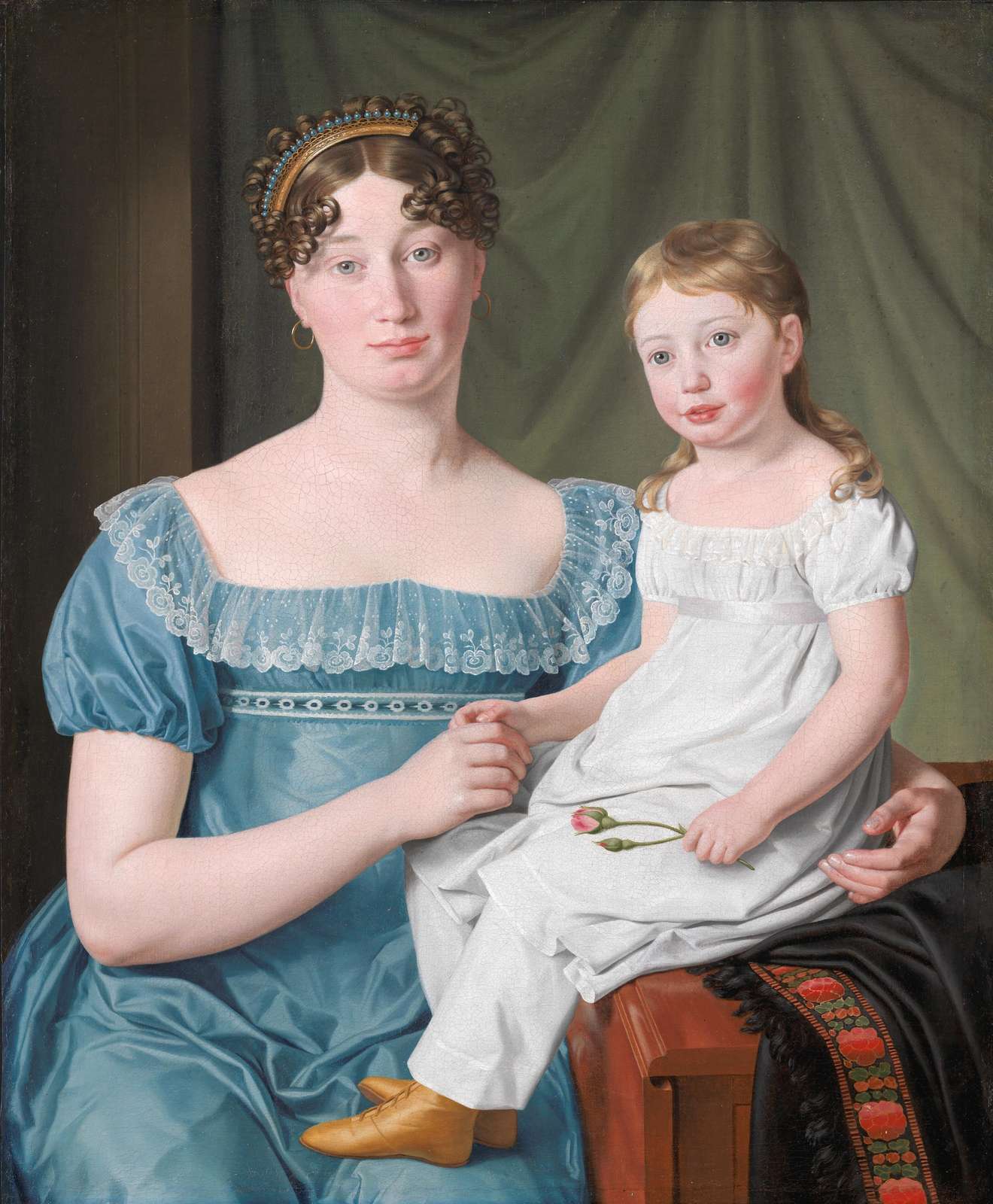 Elegant Mother & Child Portrait Oil Painting Wall Art