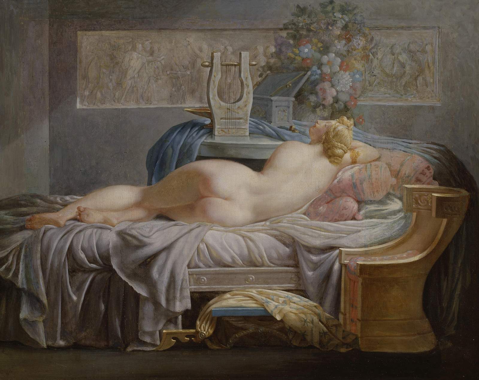 Elegant Reclining Nude Harp Art Wall Art