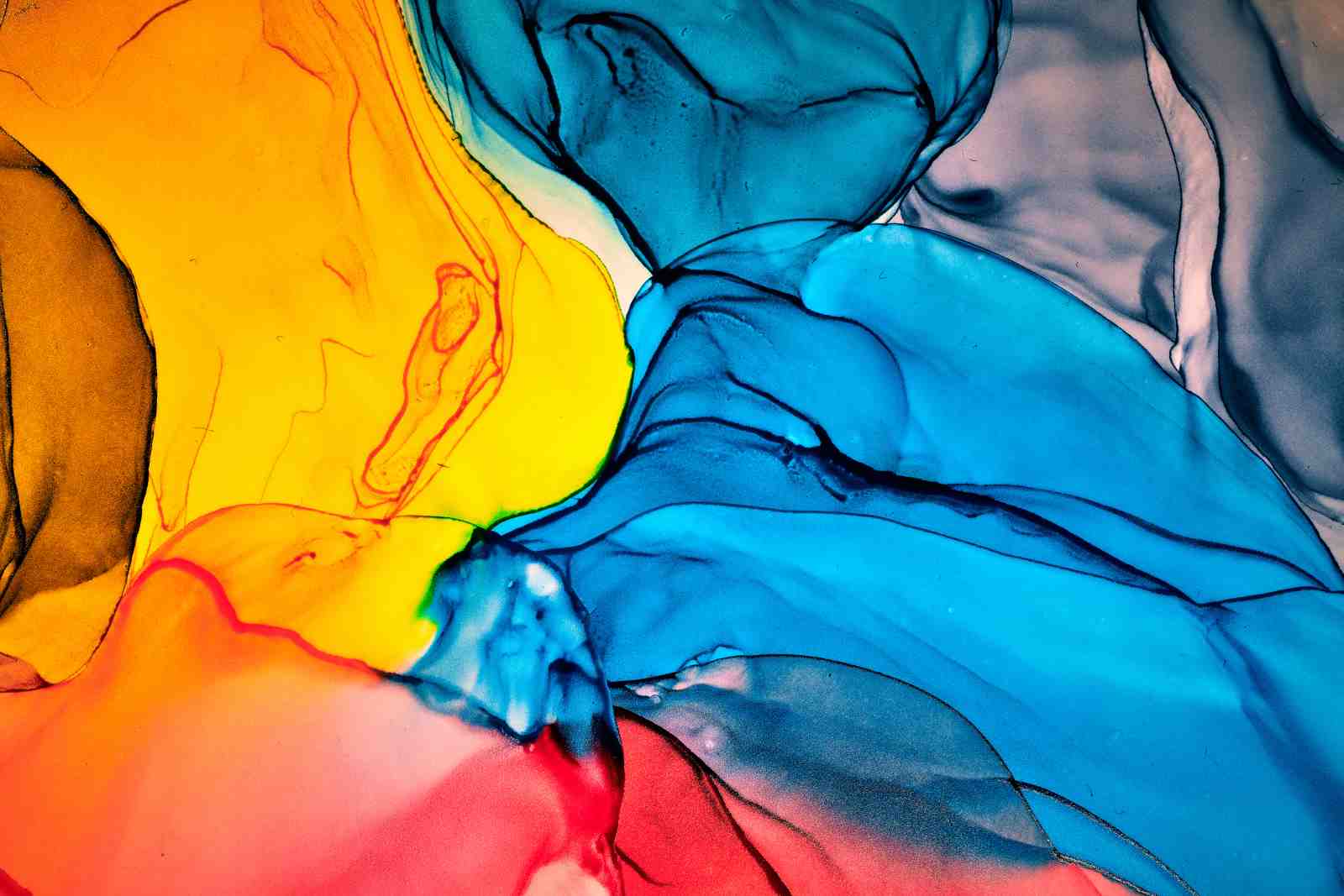 Vibrant Fluid Art Abstract Yellow Blue Wall Art