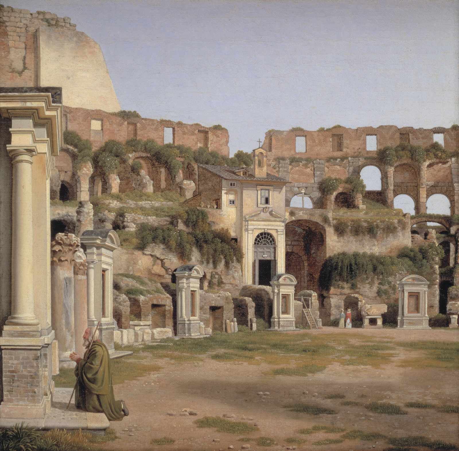 Roman Ruins Monk Praying Landscape Wall Art