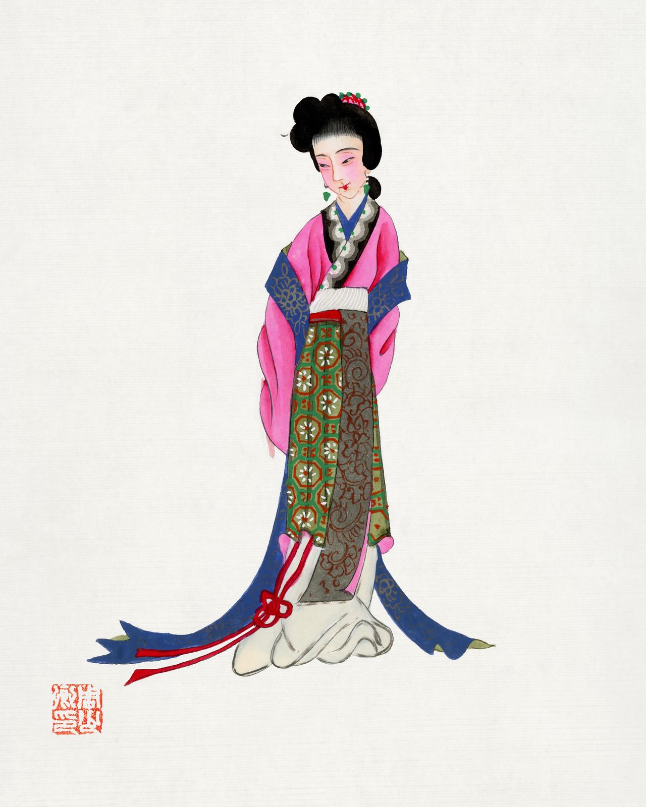 Elegant Chinese Woman Floral Kimono Wall Art