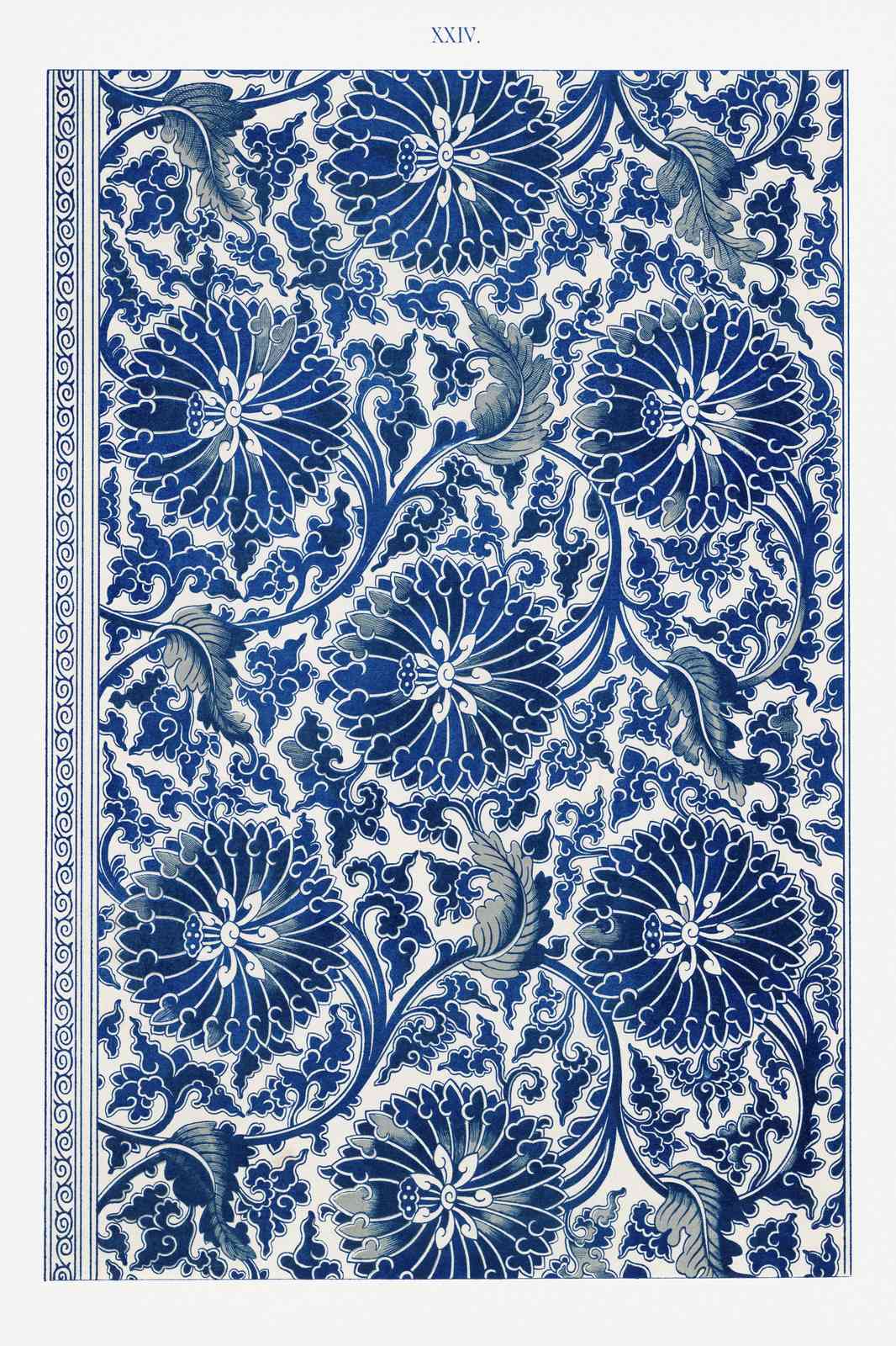 Elegant Blue Floral Scrollwork Wall Art