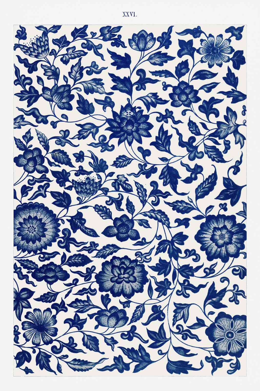 Elegant Blue Floral Oriental Chinoiserie Wall Art