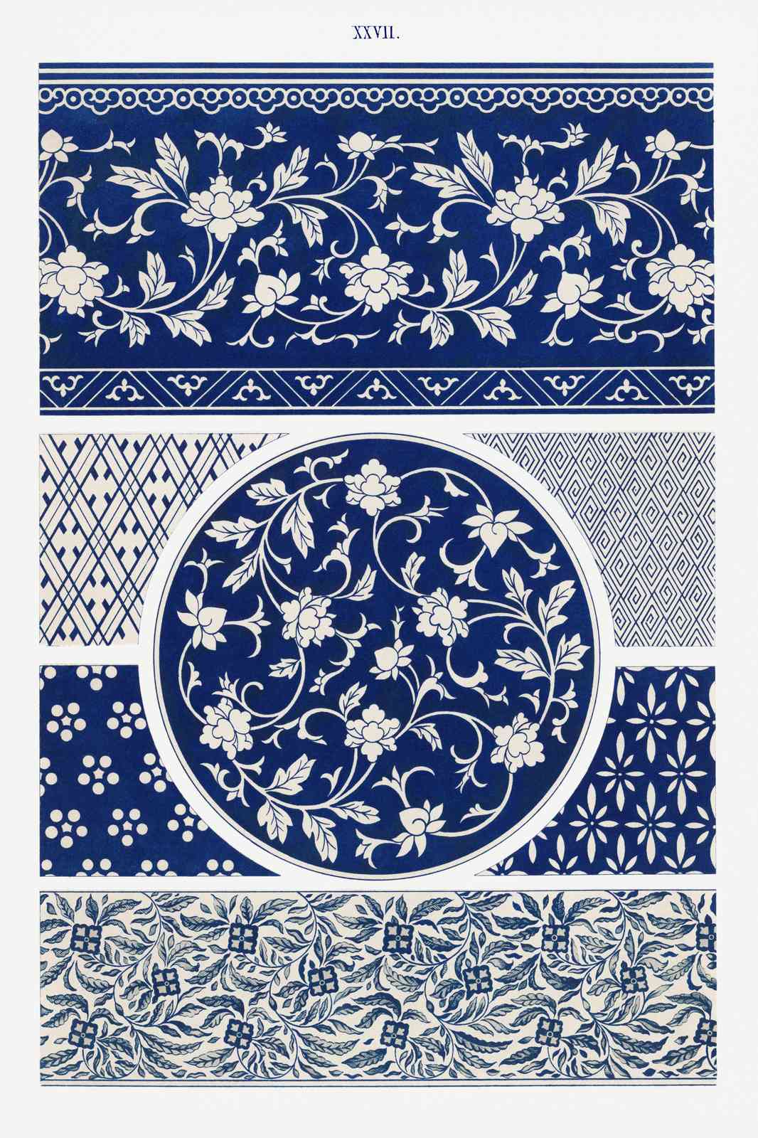 Classic Blue Floral Pattern Wall Art