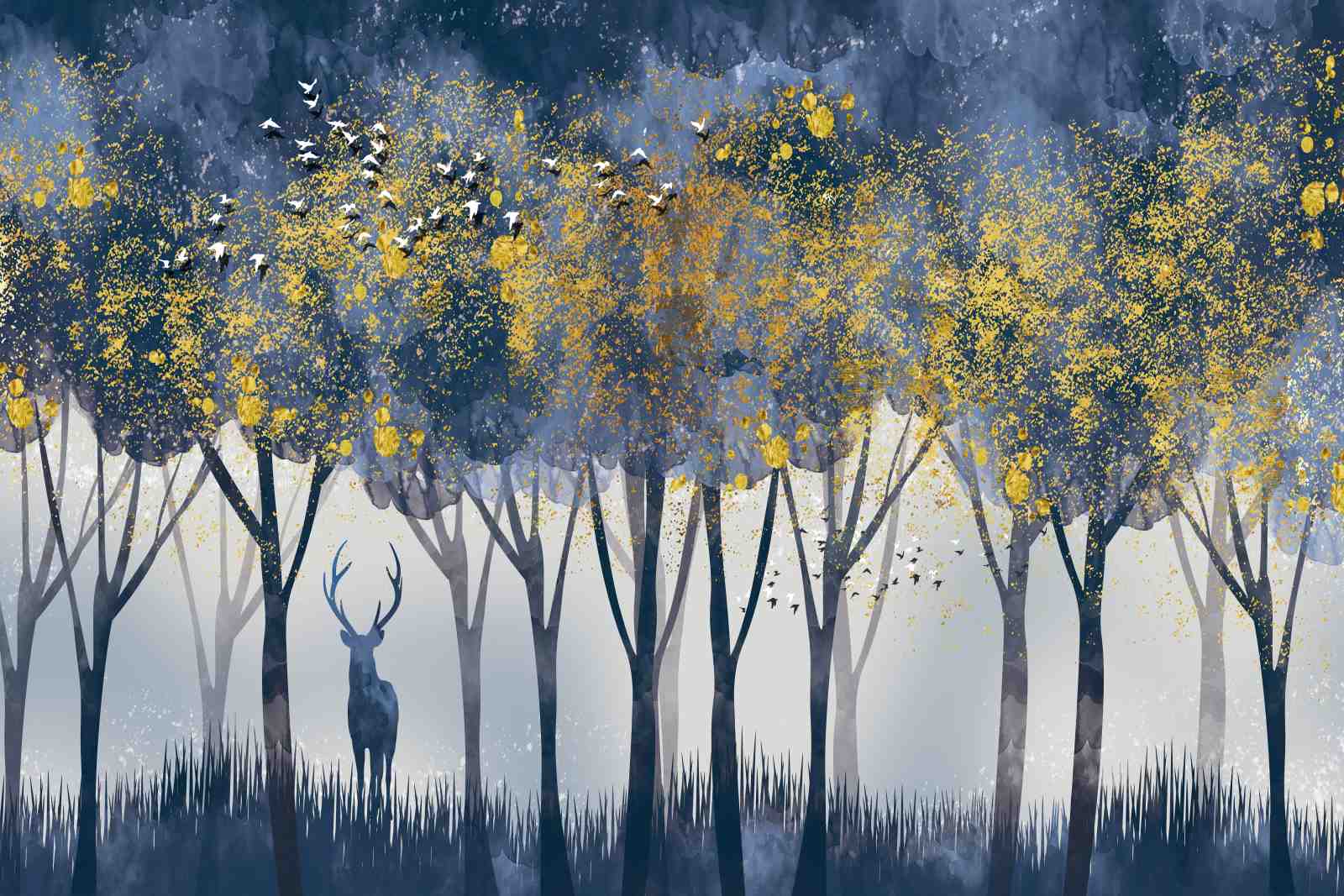 Enchanted Forest Deer Gold Leaf Wall Art