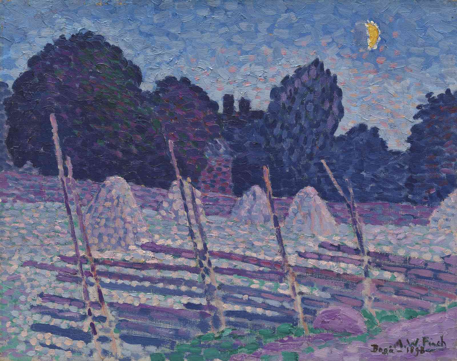 Serene Night Landscape Haystacks Wall Art