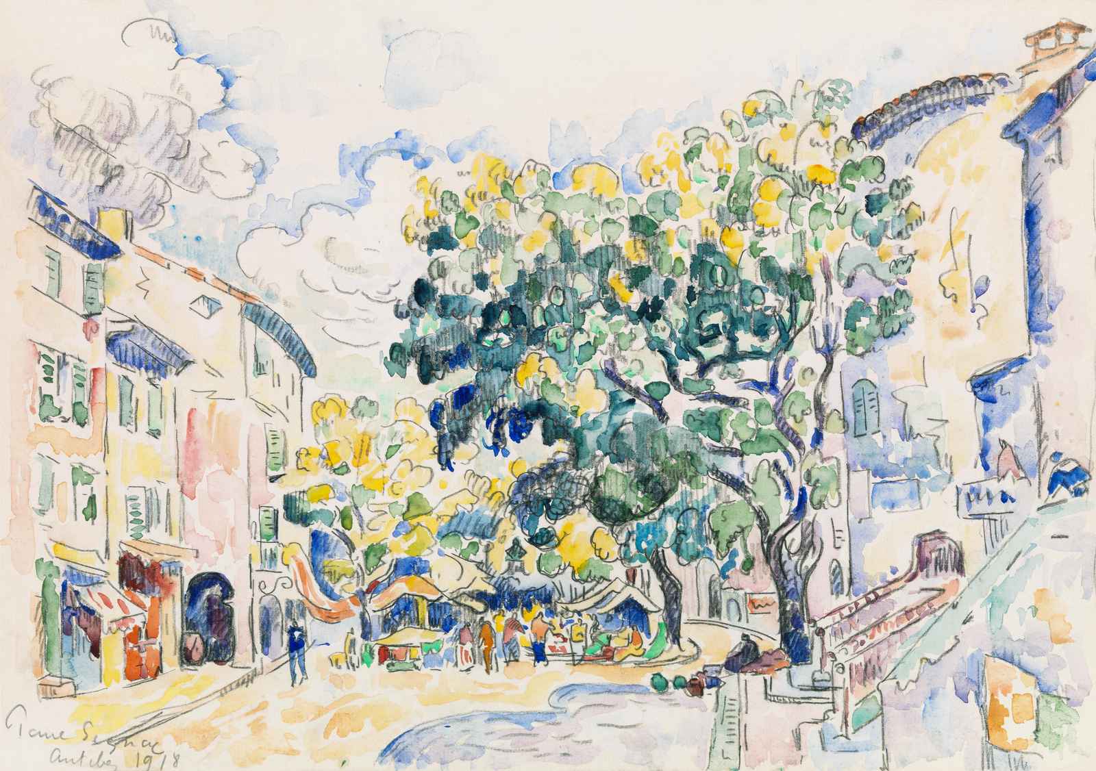 Charming Market Scene Watercolor Wall Art