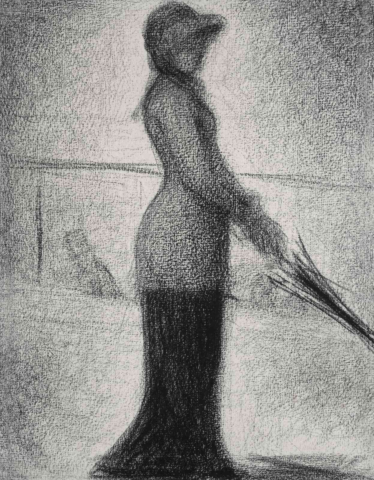 Elegant Lady with Umbrella Charcoal Sketch Wall Art