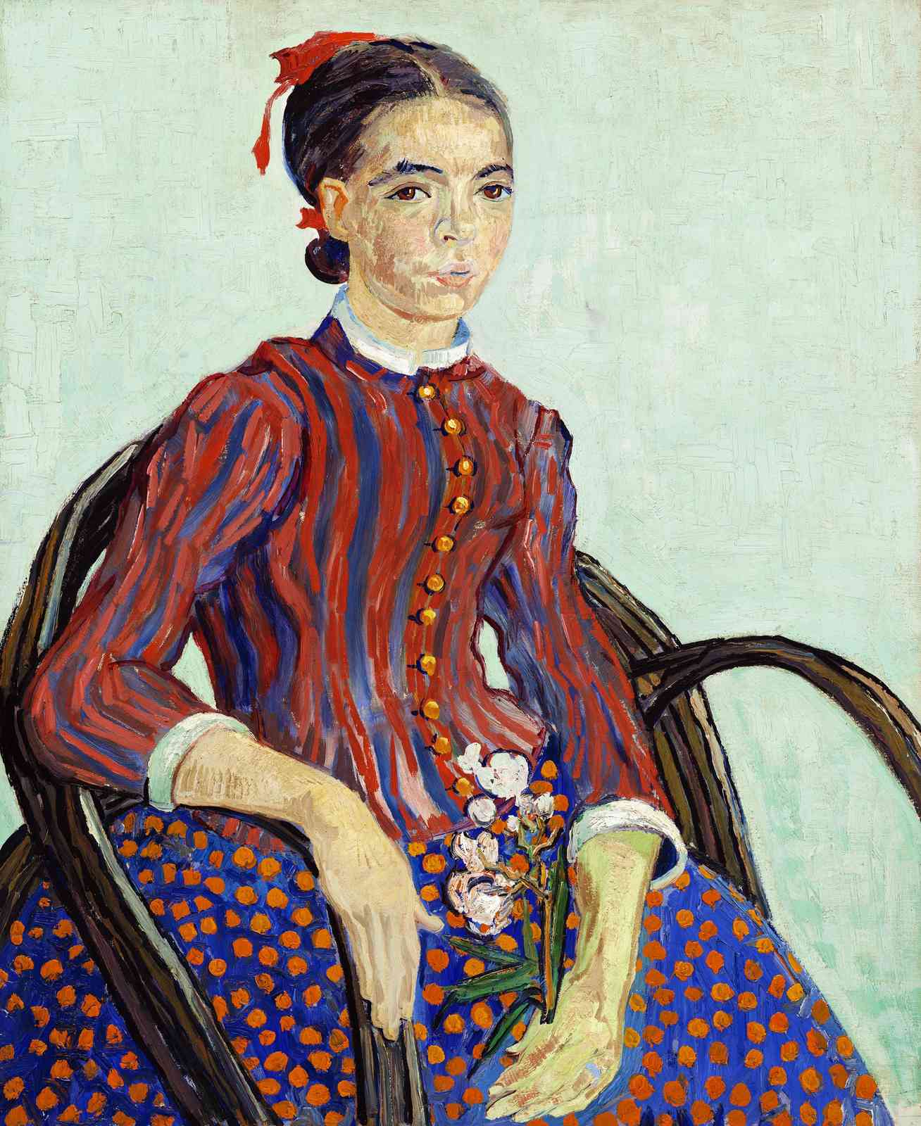 Vibrant Portrait Girl Red Blue Stripes Wall Art
