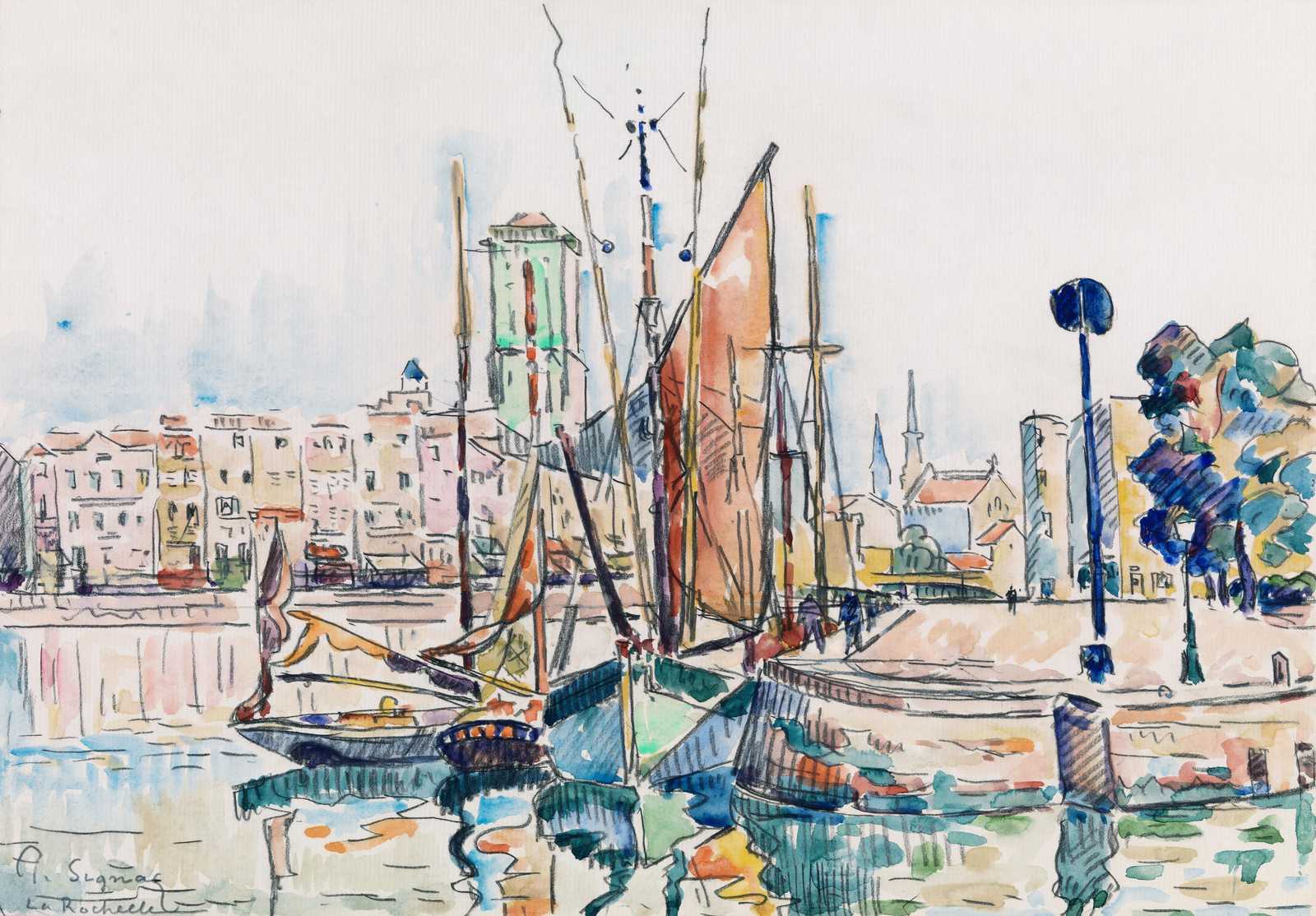 Seaside Harbor Boats Watercolor Wall Art