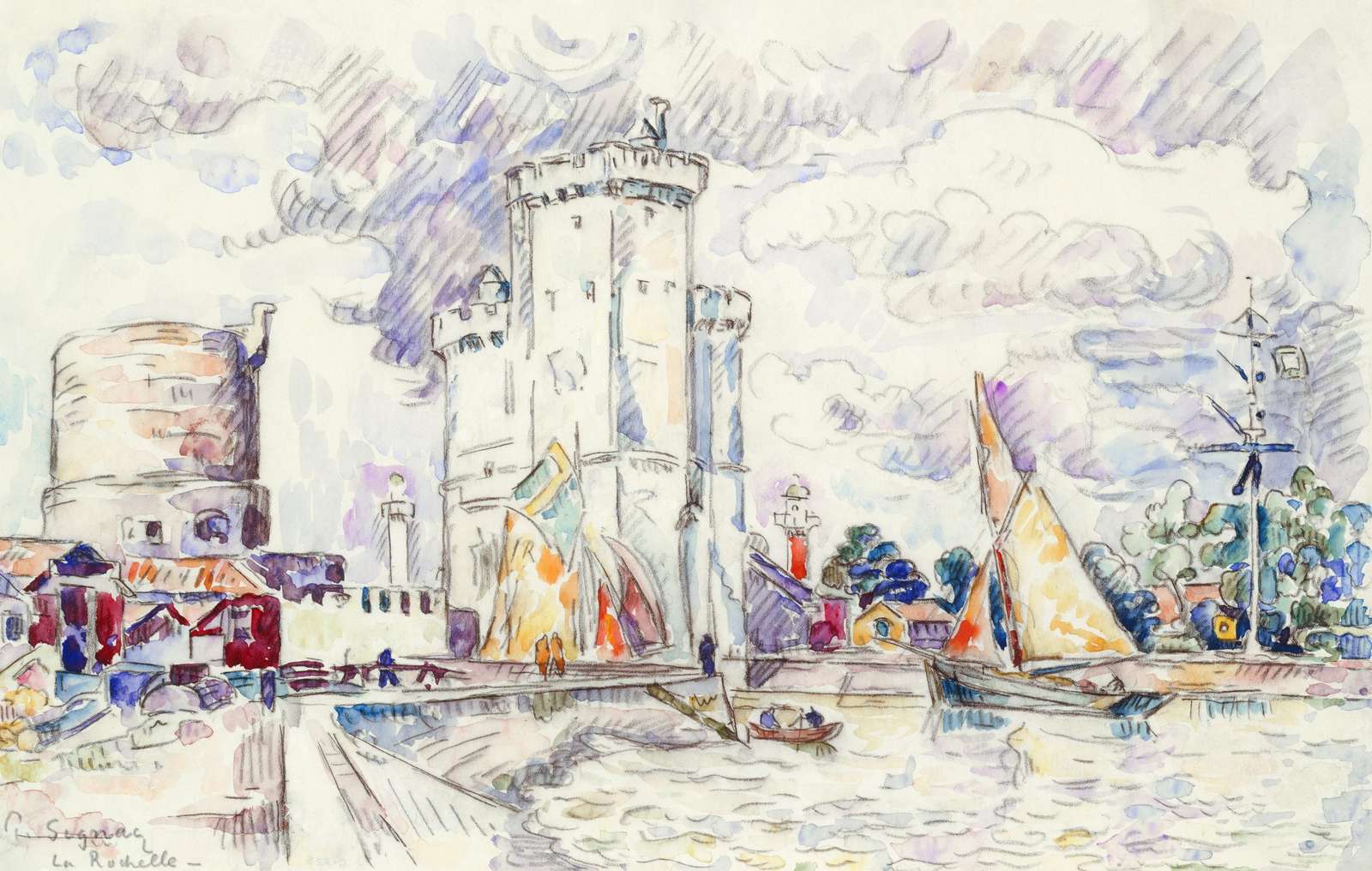 La Rochelle Harbour Watercolor Wall Art