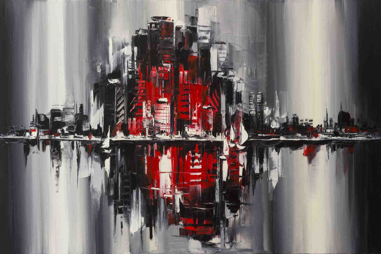Abstract Cityscape Red Skyline Wall Art