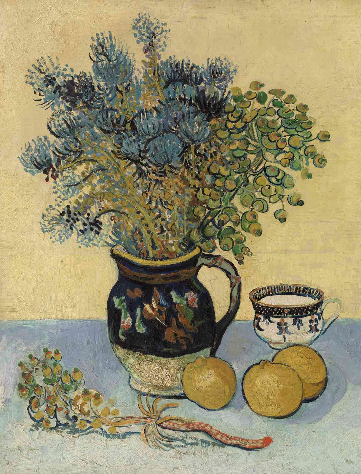 Vase of Blue Flowers & Fruit Wall Art