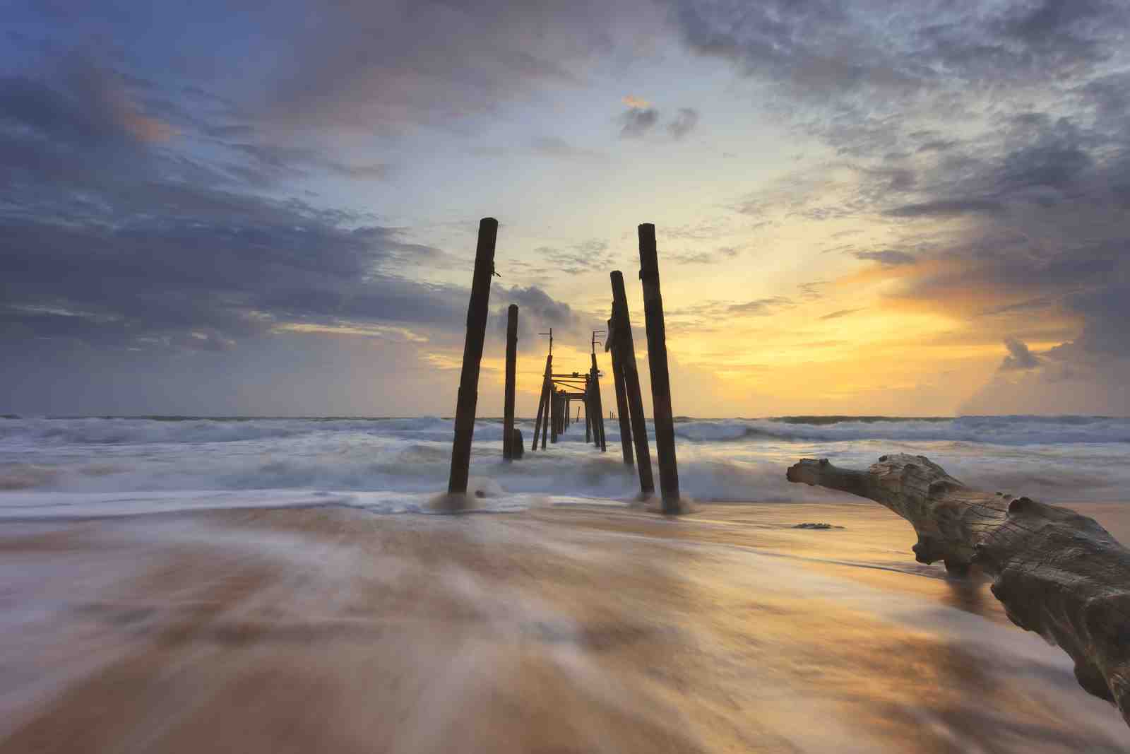 Serene Beach Sunset Pier Wall Art