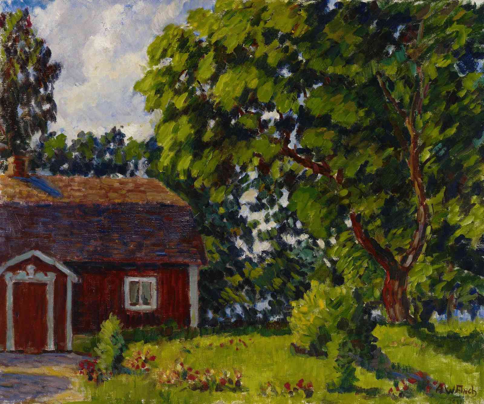 Vibrant Red Cottage Landscape Wall Art
