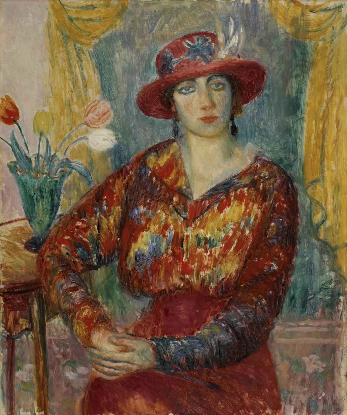 Elegant Woman Red Hat Impressionist Wall Art Wall Art