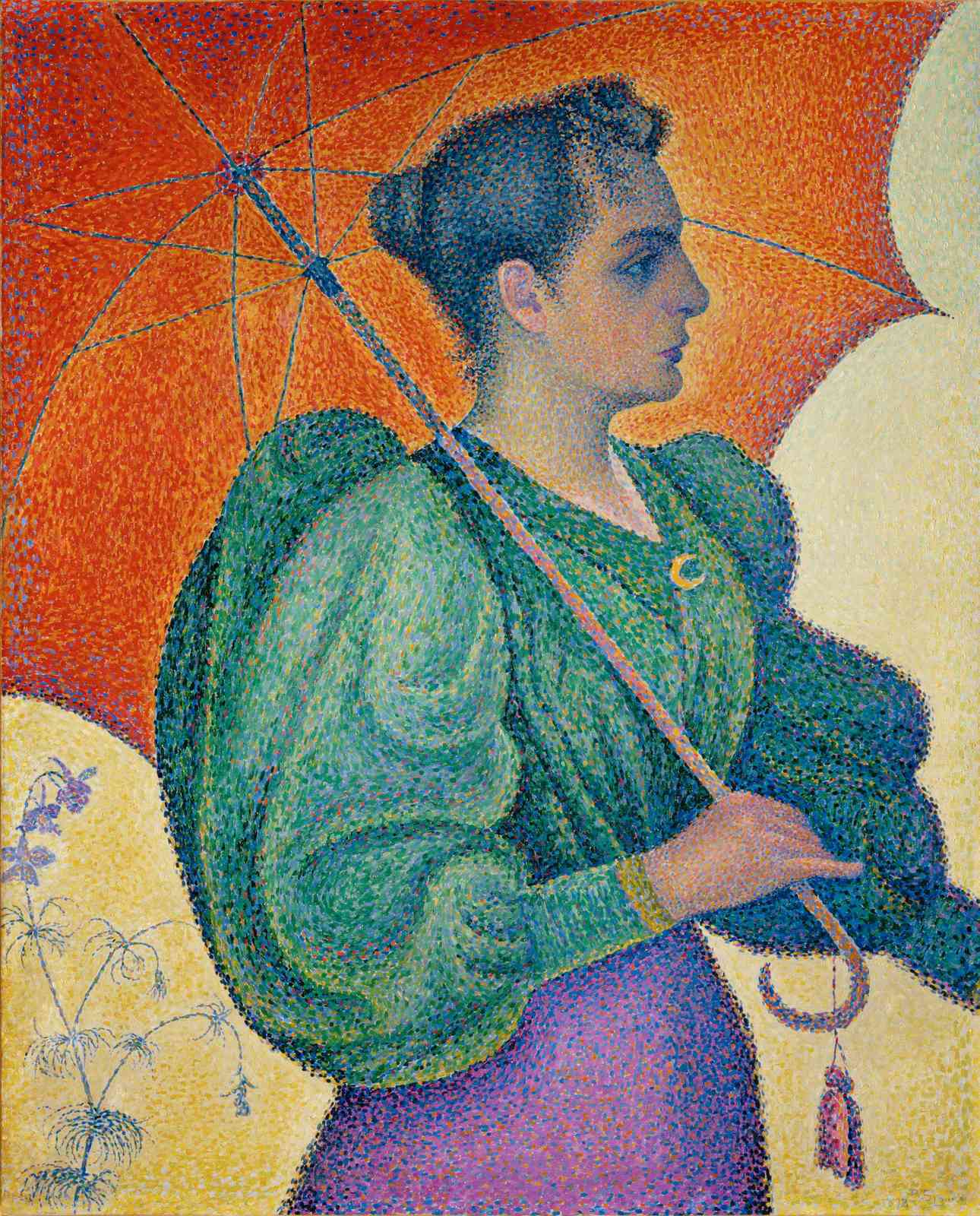 Woman with Parasol Pointillism Wall Art