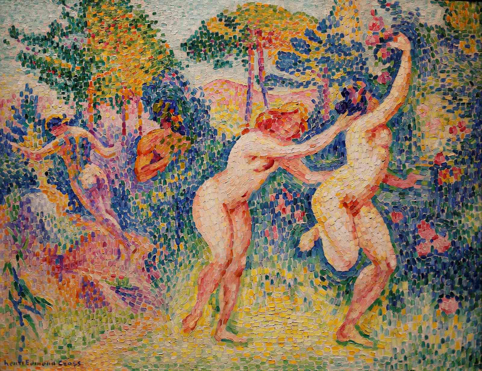 Idyllic Landscape Dancers Pointillism Wall Art