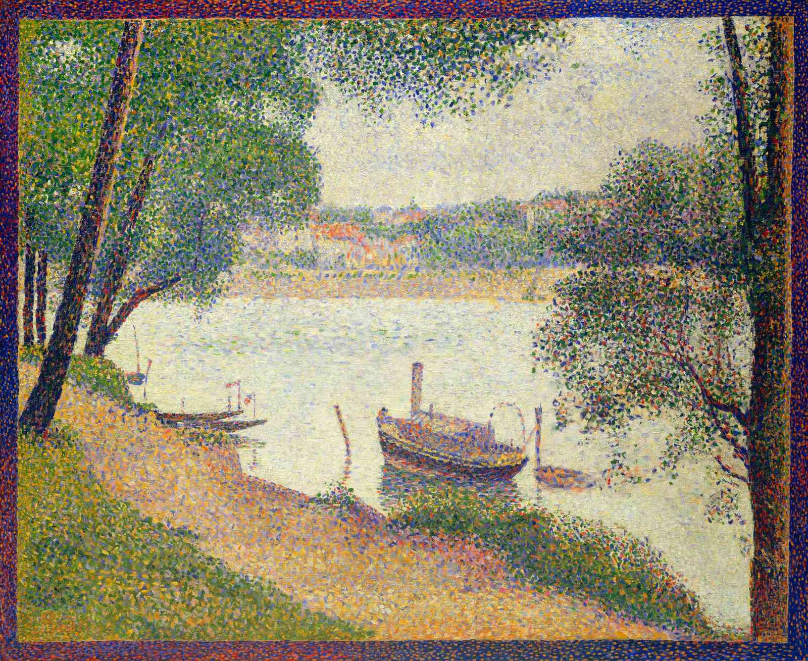 Pointillist River Scene Wall Art
