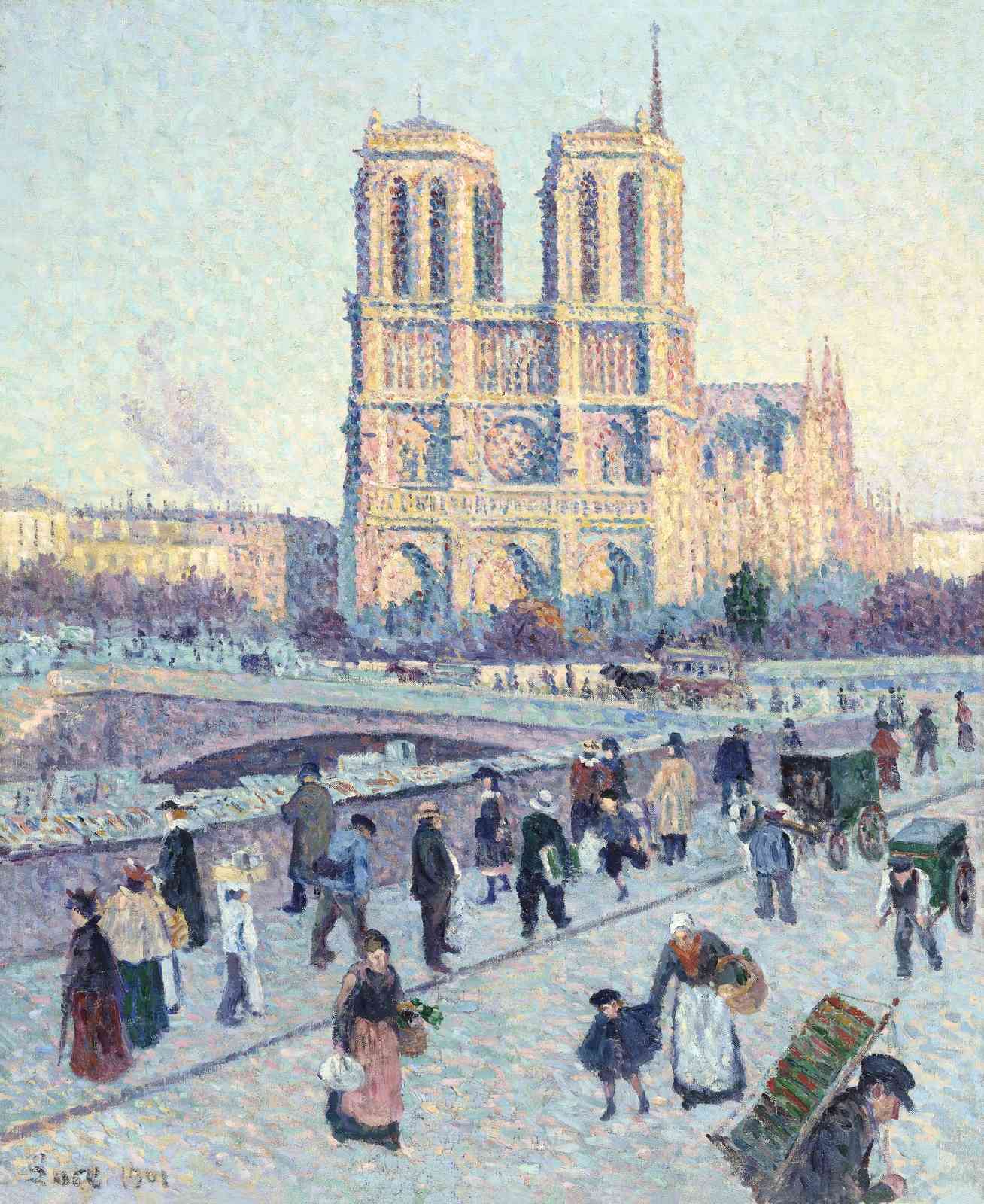 Notre Dame Paris Seine River Neo-Impressionist Wall Art