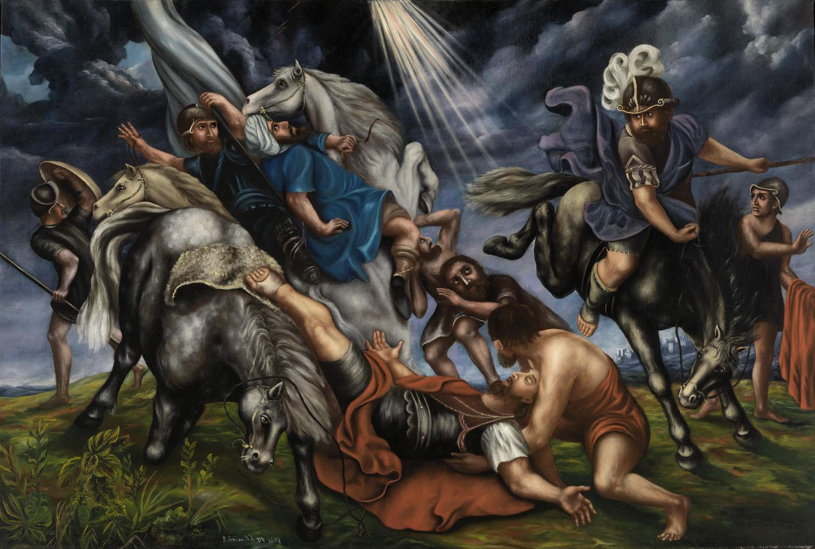 Dramatic Horseback Battle Scene Wall Art