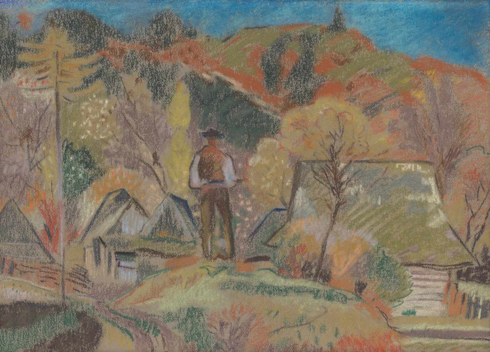 Serene Village Landscape Pastel Wall Art