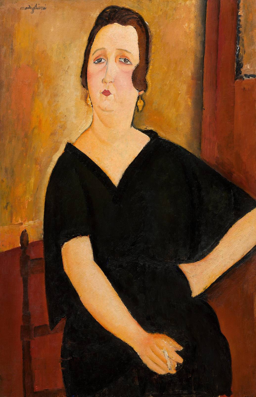 Elegant Portrait Woman in Black Dress Wall Art