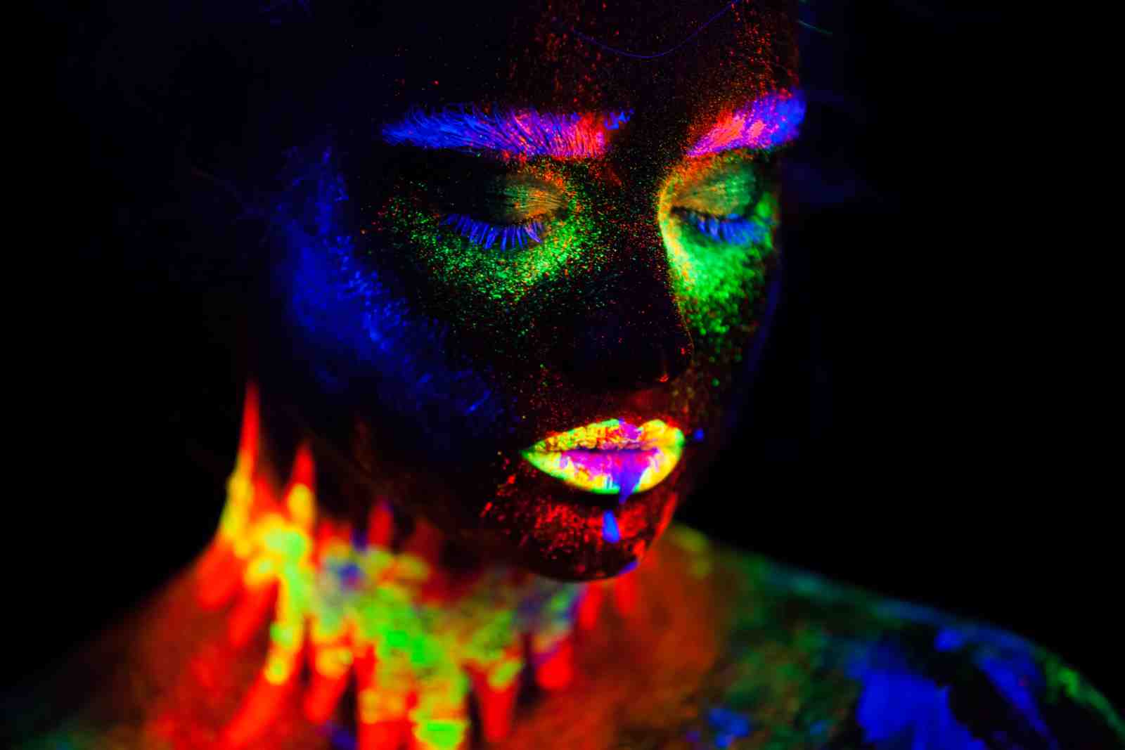 Vibrant Neon Face UV Glow Wall Art