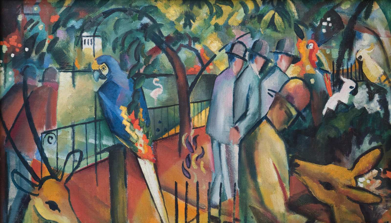 Vibrant Zoo Scene Oil Painting Wall Art