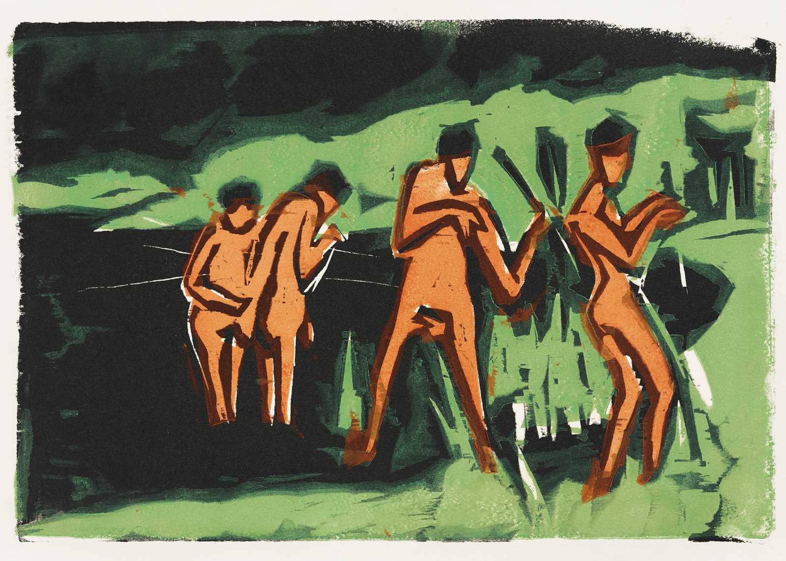 Expressionist Figures Green Forest Wall Art