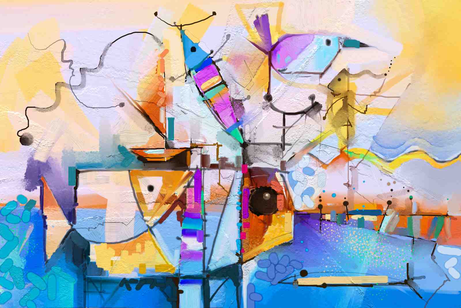 Abstract Whimsical Animals Wall Art